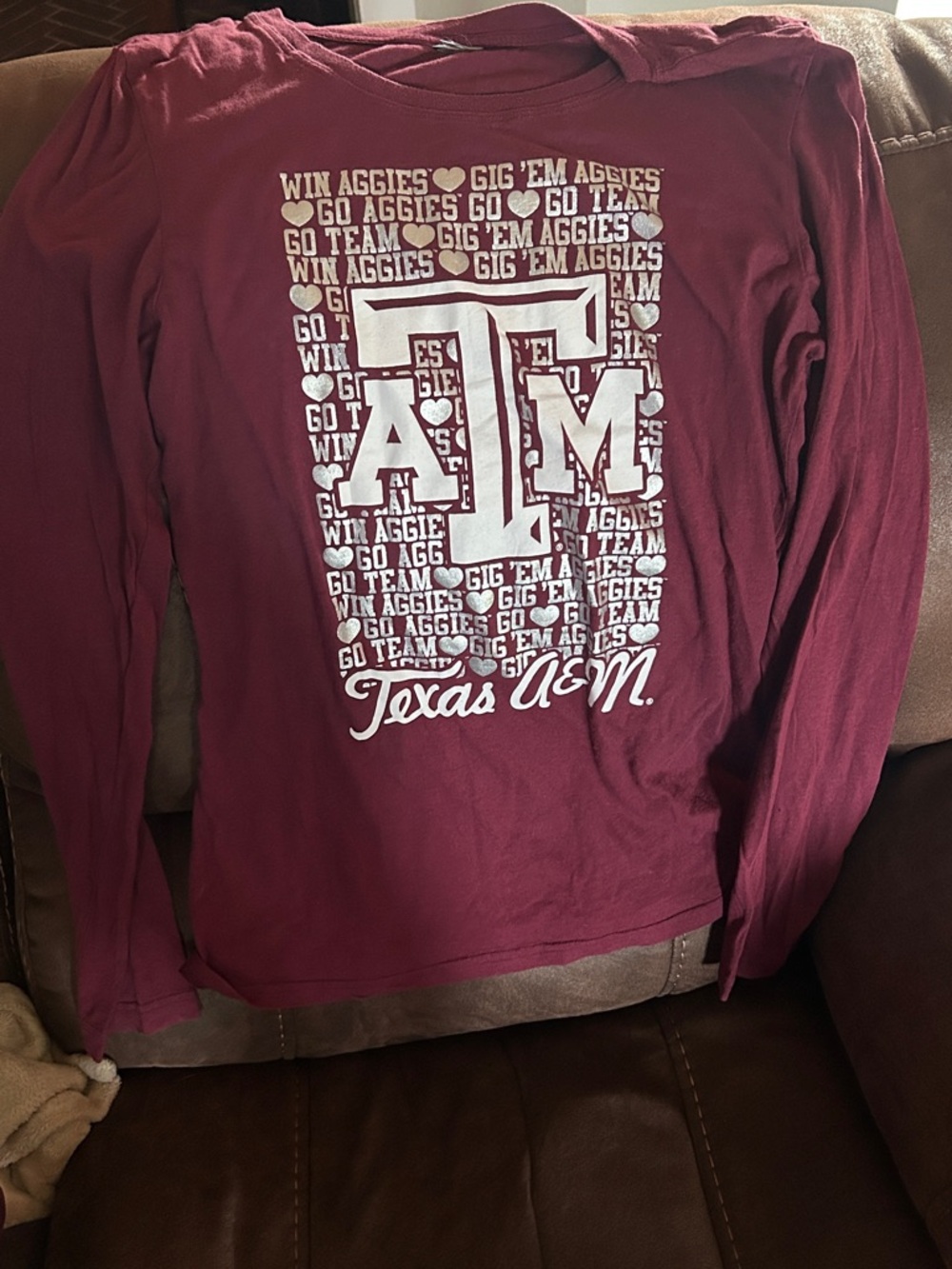 Texas A&M Maroon Long Sleeve Tee with White Logo